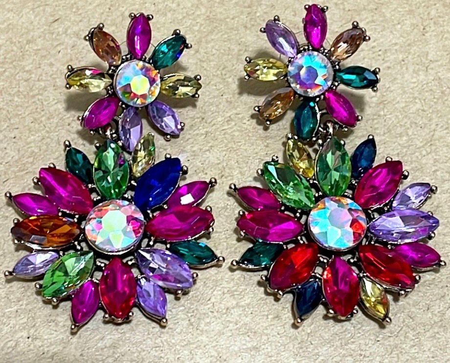 Bella Multicolor Crystal Flower Dangle Drop Earrings