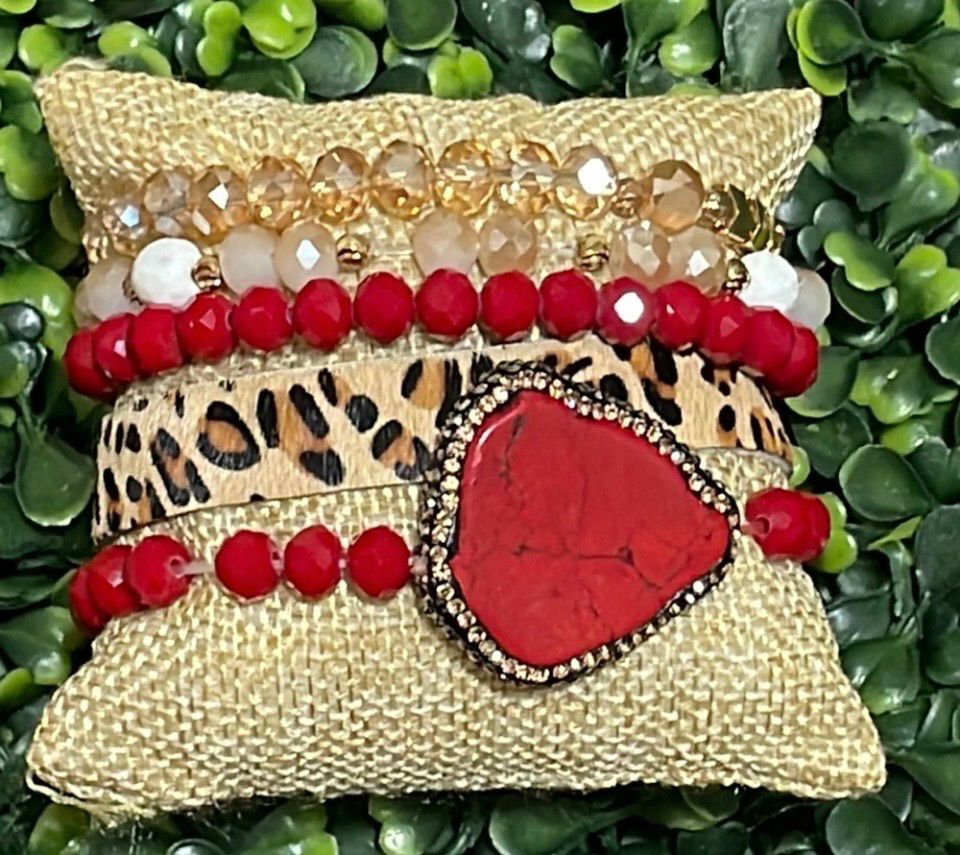 Marissa Red Leopard Chunky Bracelet Stack