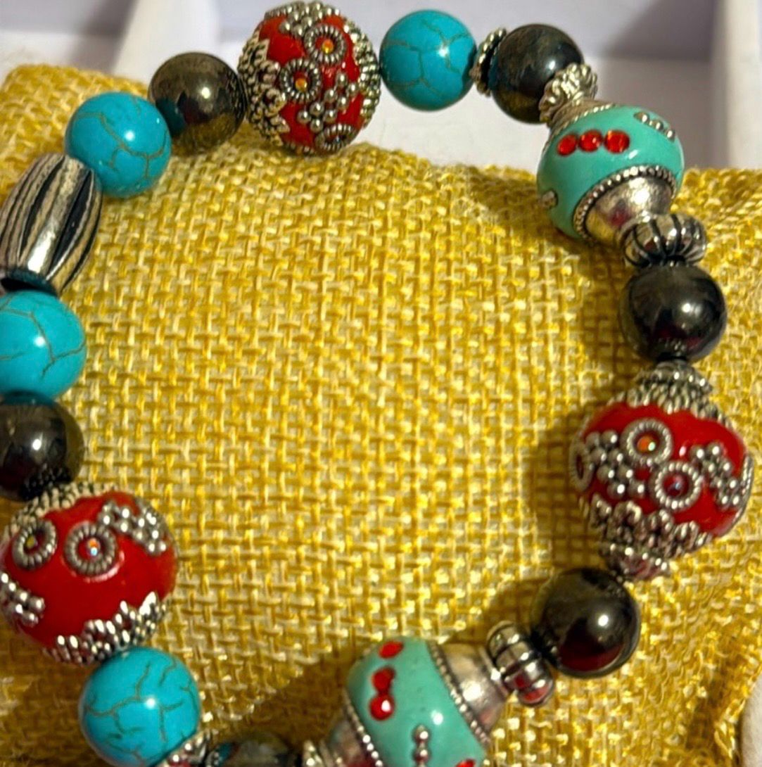 Monique Turquoise Multicolor Chunky Beaded Stretch Bracelet