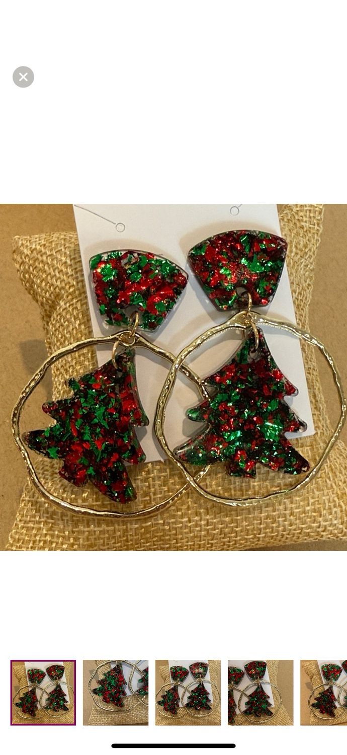 Festive Red and Green Christmas Tree Earrings