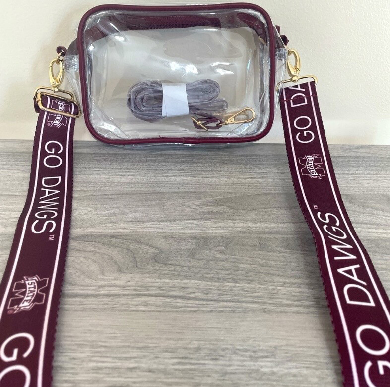 Mississippi State University Clear Crossbody Purse with Adjustable Reversible Purse Strap MSU Game Day