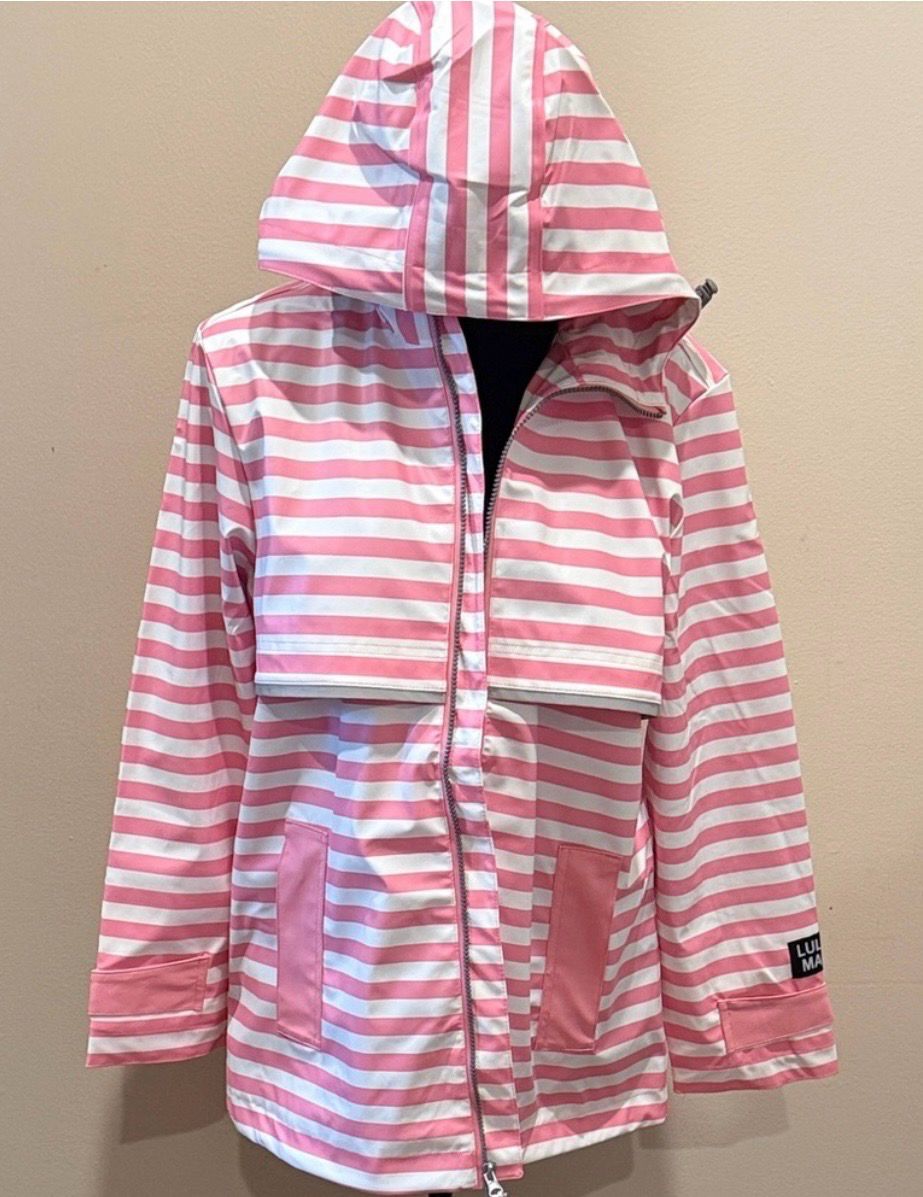 LULU MAC Pink White Striped Hooded Rain Jacket