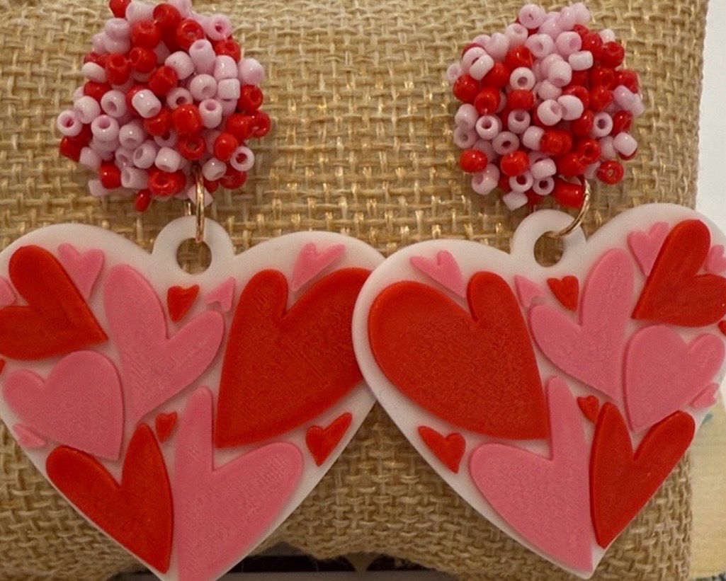 Heart Shaped Pink Red Earrings