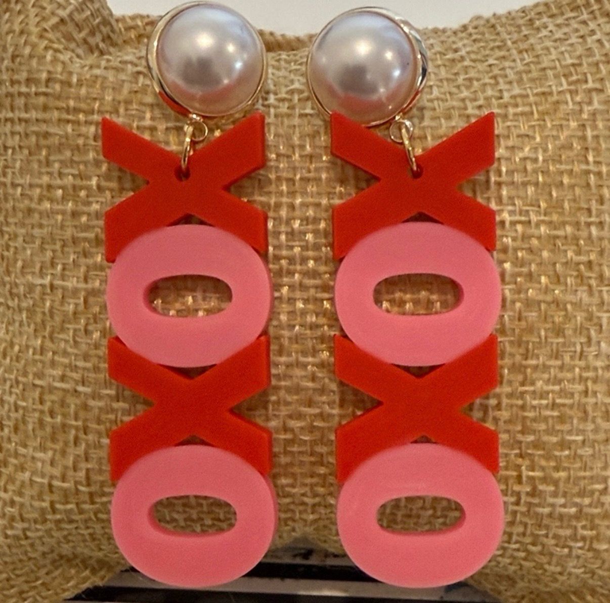 Red and Pink XOXO Pearl Earrings