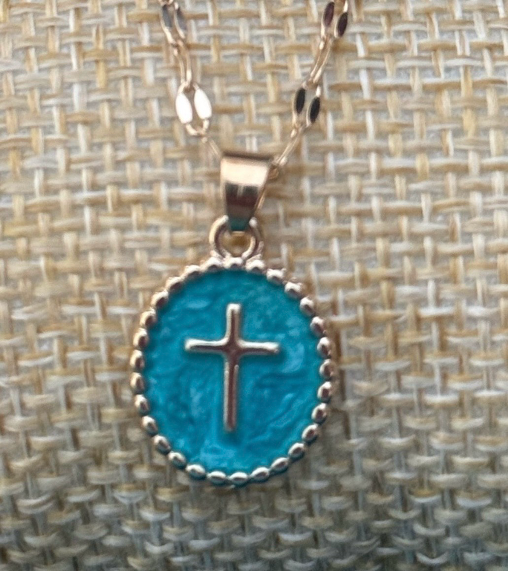 Gold Turquoise Cross Pendant Necklace