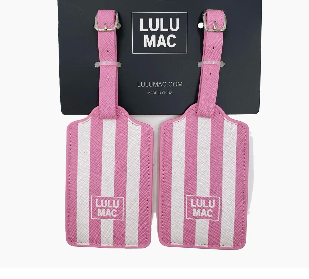 LULU MAC Pink White Stripe Luggage Tags