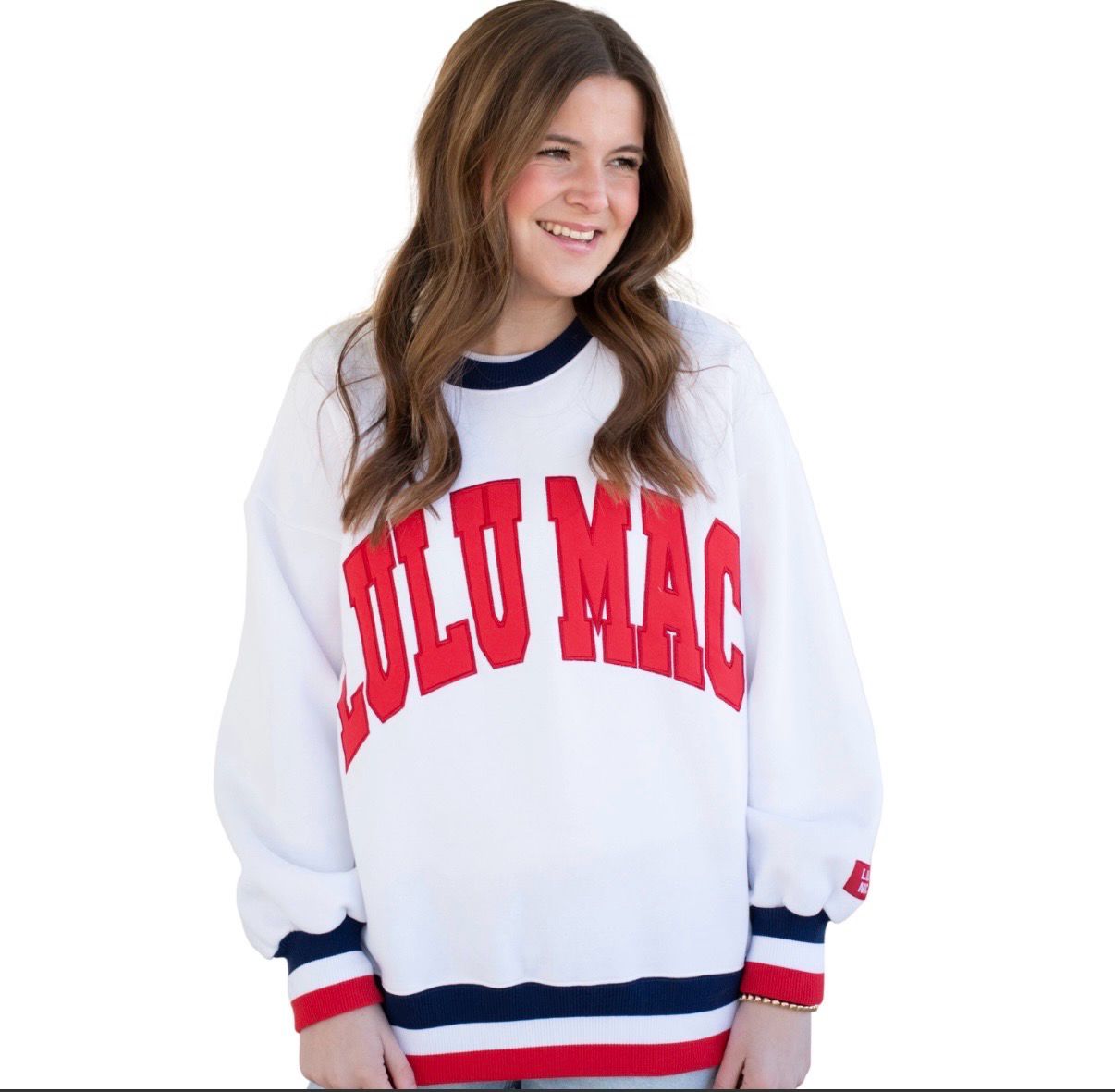 LULU MAC Red Navy Social Society Sweatshirt