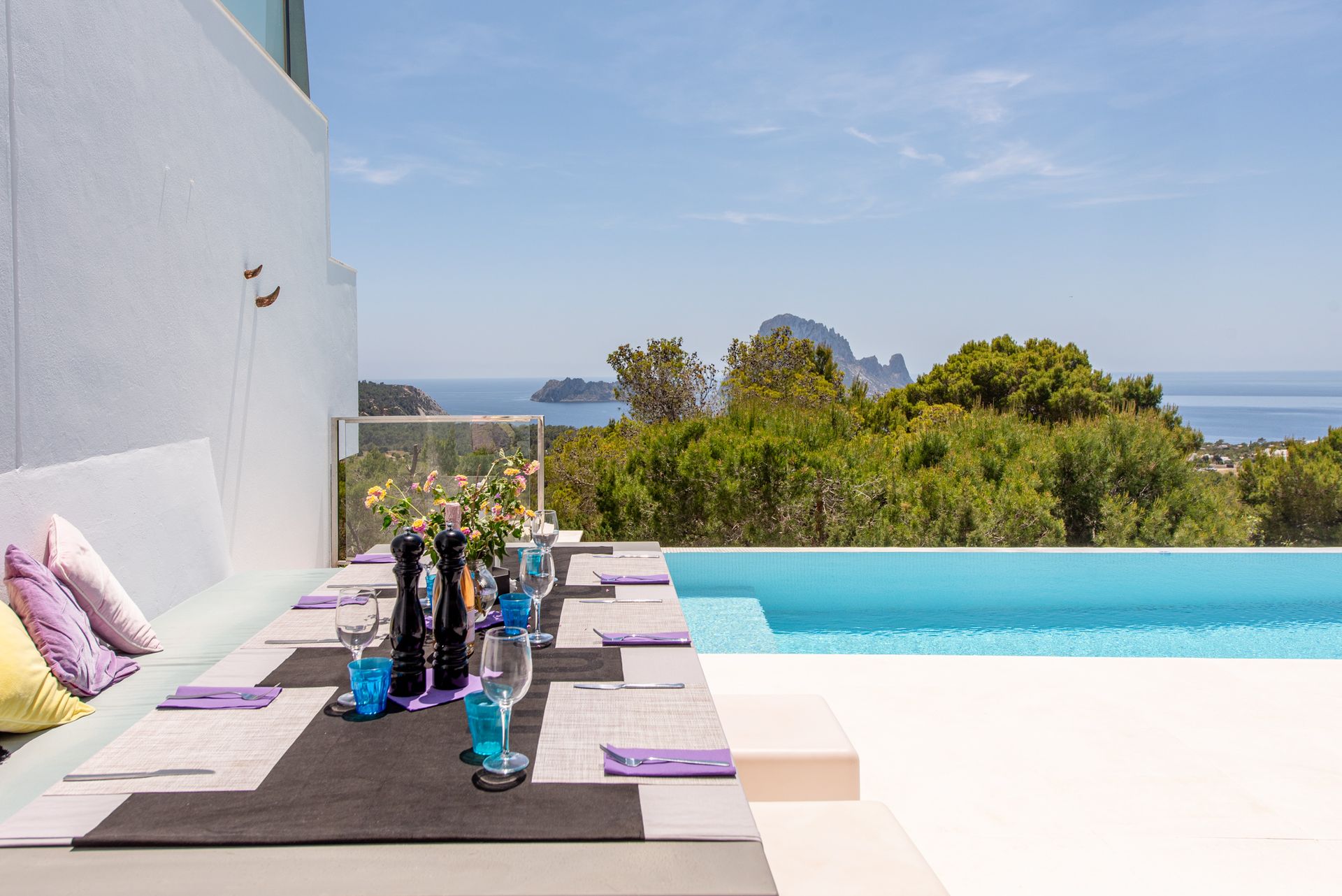 Real Estate for Sale in Cala Carbo, Ibiza: Views to Es Vedra from the Pool