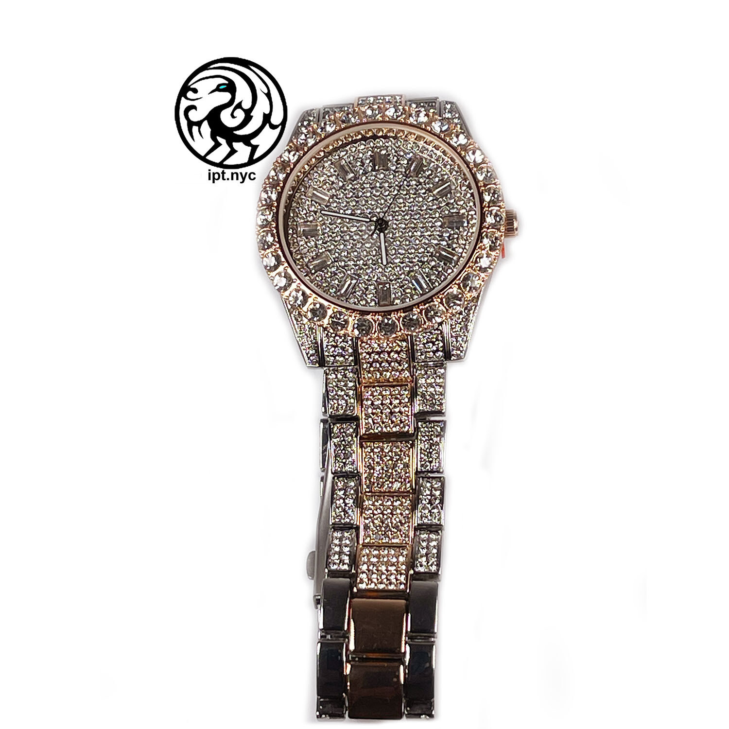 Techno Pave Full Iced Bling Hip Hop Simulated Diamond Round Shape Wrist Watch