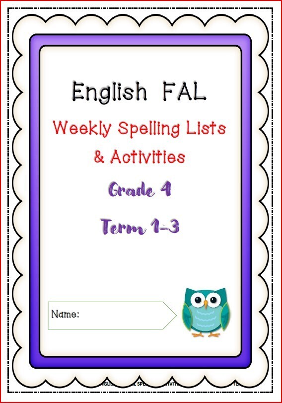 ENGLISH FAL SPELLING BOOKLET &amp; ACTIVITIES TERM 1-3 GRADE 4