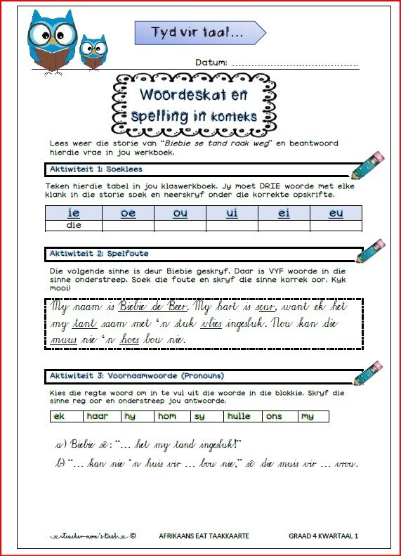 afrikaans fal worksheets gr 4 term 1