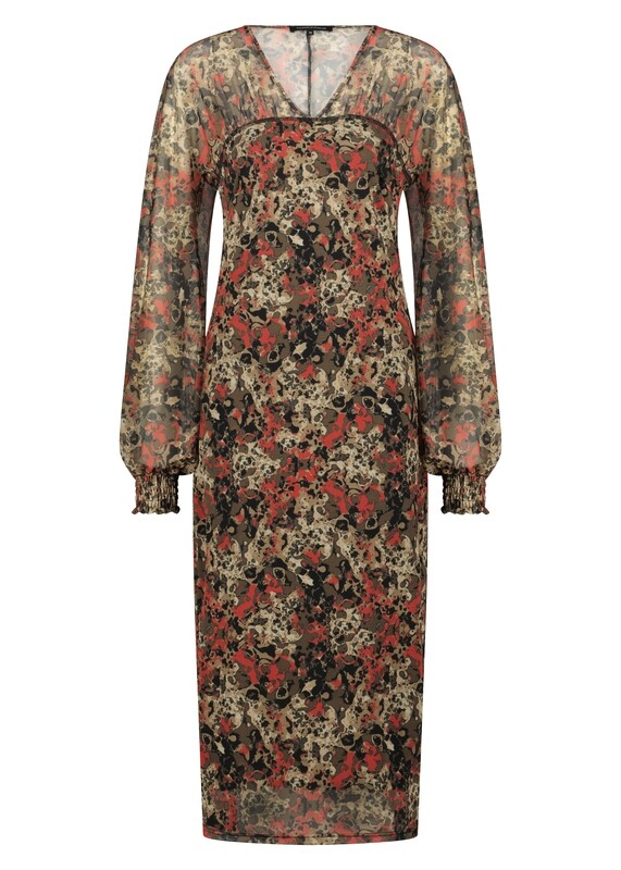 Tramontana Dress Mesh Marble Twist Print Browns C01-06-501
