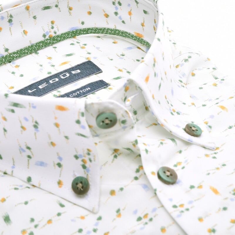 Ledub Shirts Print:Overhemd Wit met groen 915 Middengroen 0141664