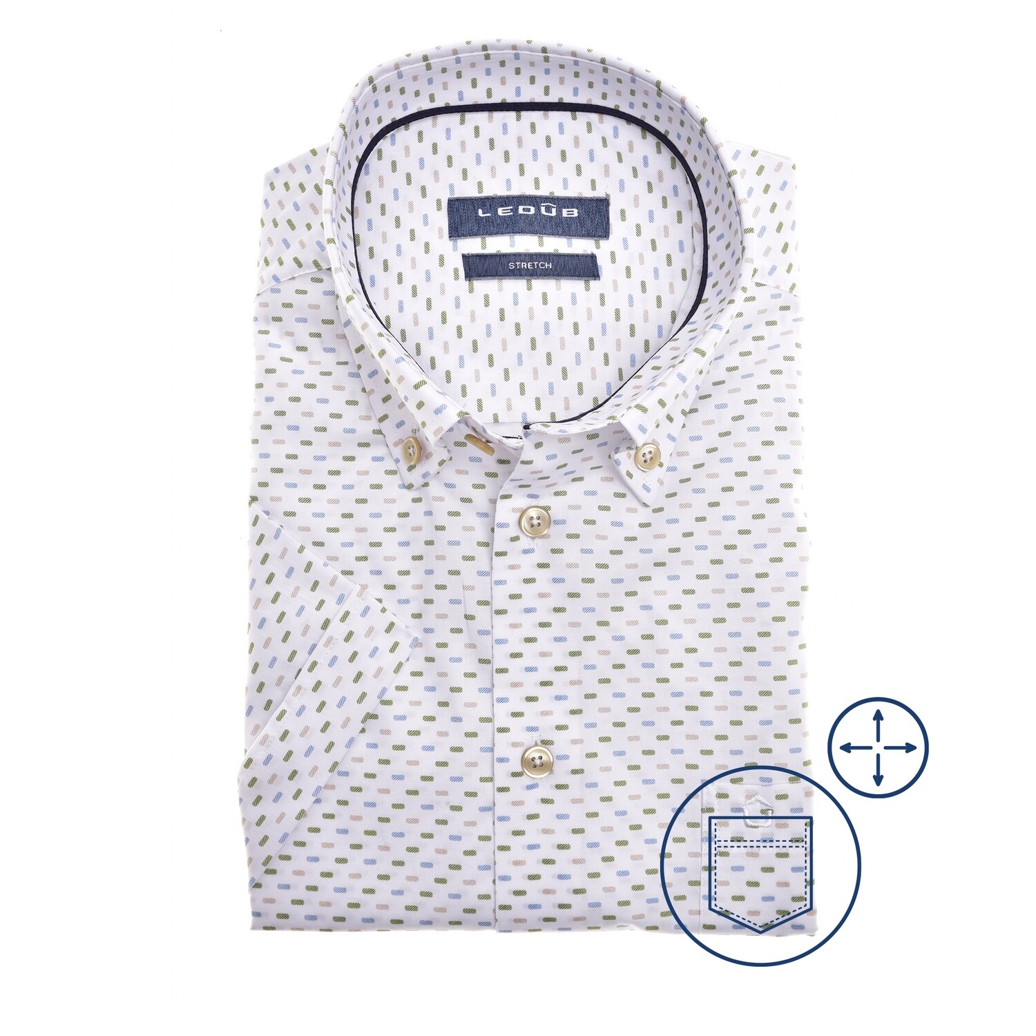 Ledub Print:Overhemd Middenblauw 166 Donkerblauw 19 0701790