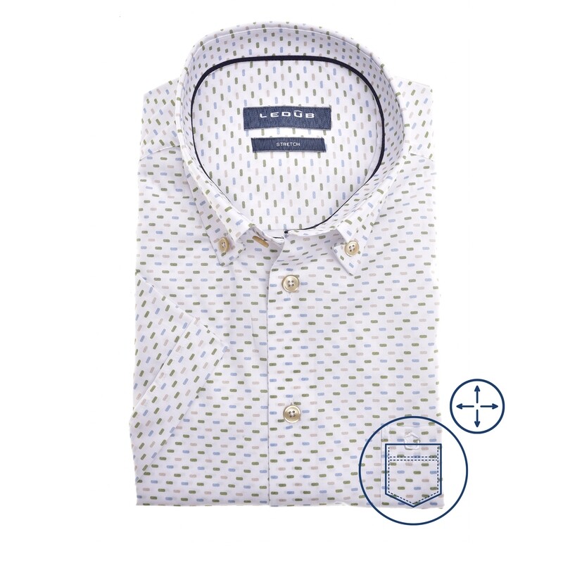 Ledub Print:Overhemd Middenblauw 166 Donkerblauw 19 0701790