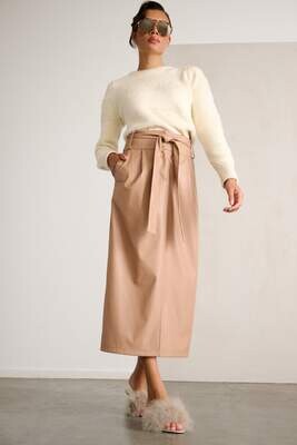 K-Design Vegan leather skirt with split & str Beige X602