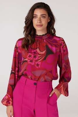 Juffrouw Jansen blouse print with puffsleeves and tu Rose GITTA W23