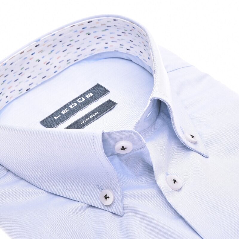 Ledub Shirts Plain:Overhemd Licht blauw 120 Wit met groen 0142391