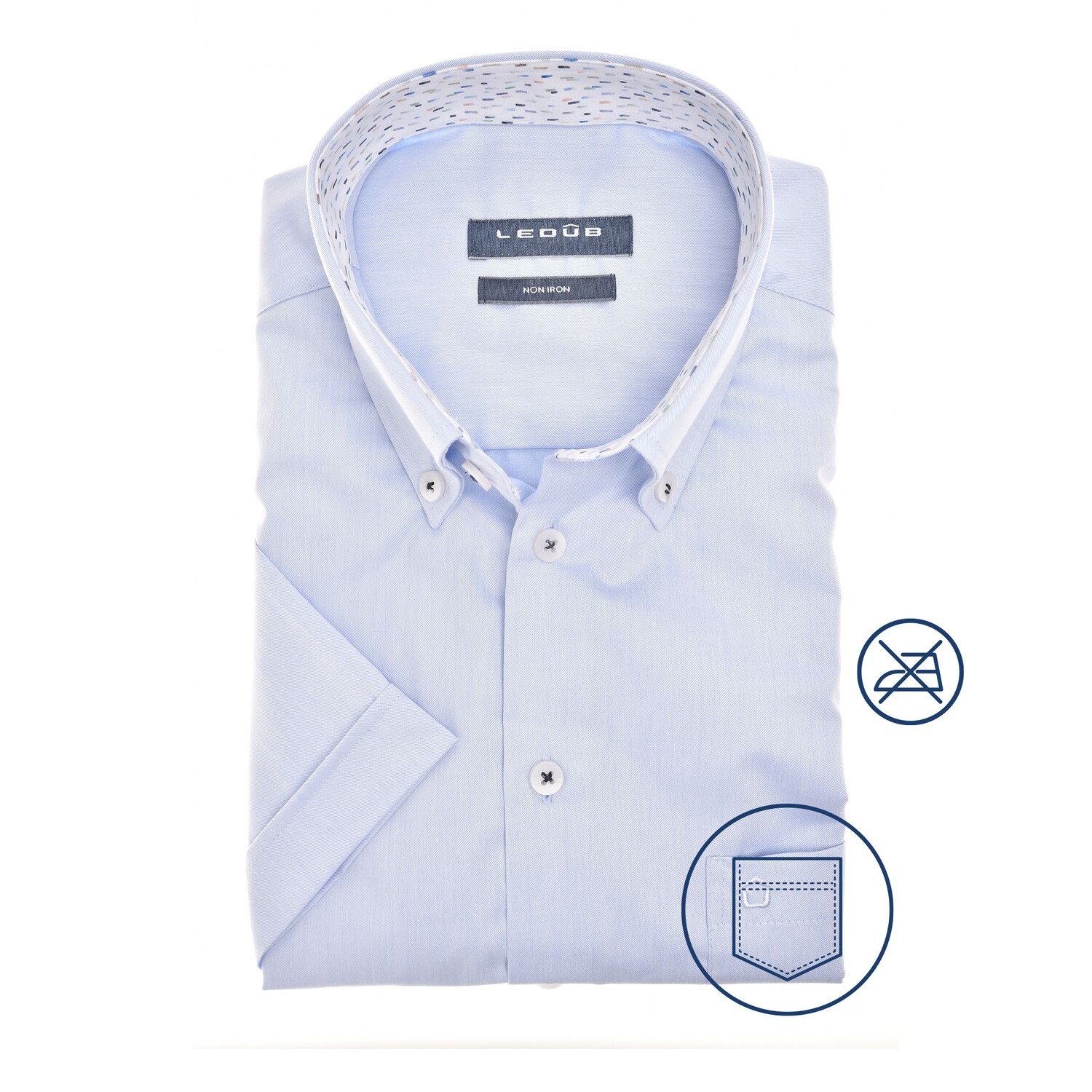 Ledub Shirts Plain:Overhemd Licht blauw 120 Wit met groen 0142391