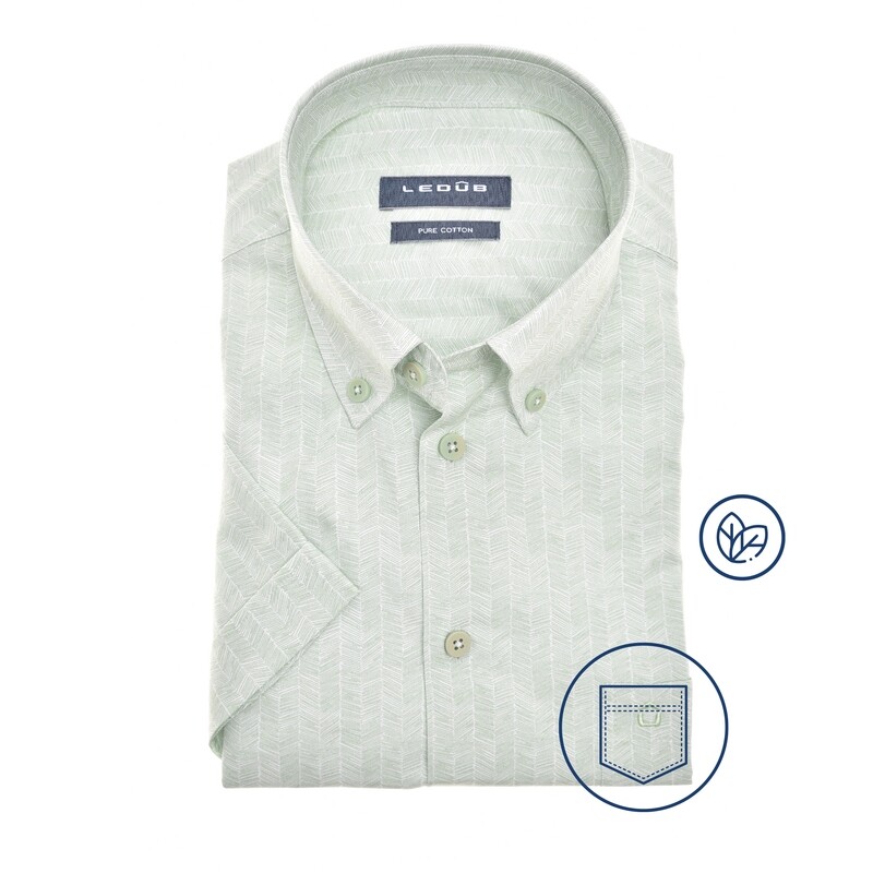 Ledub Shirts Plain:Overhemd Lichtgroen korte mouwen 520 0142451