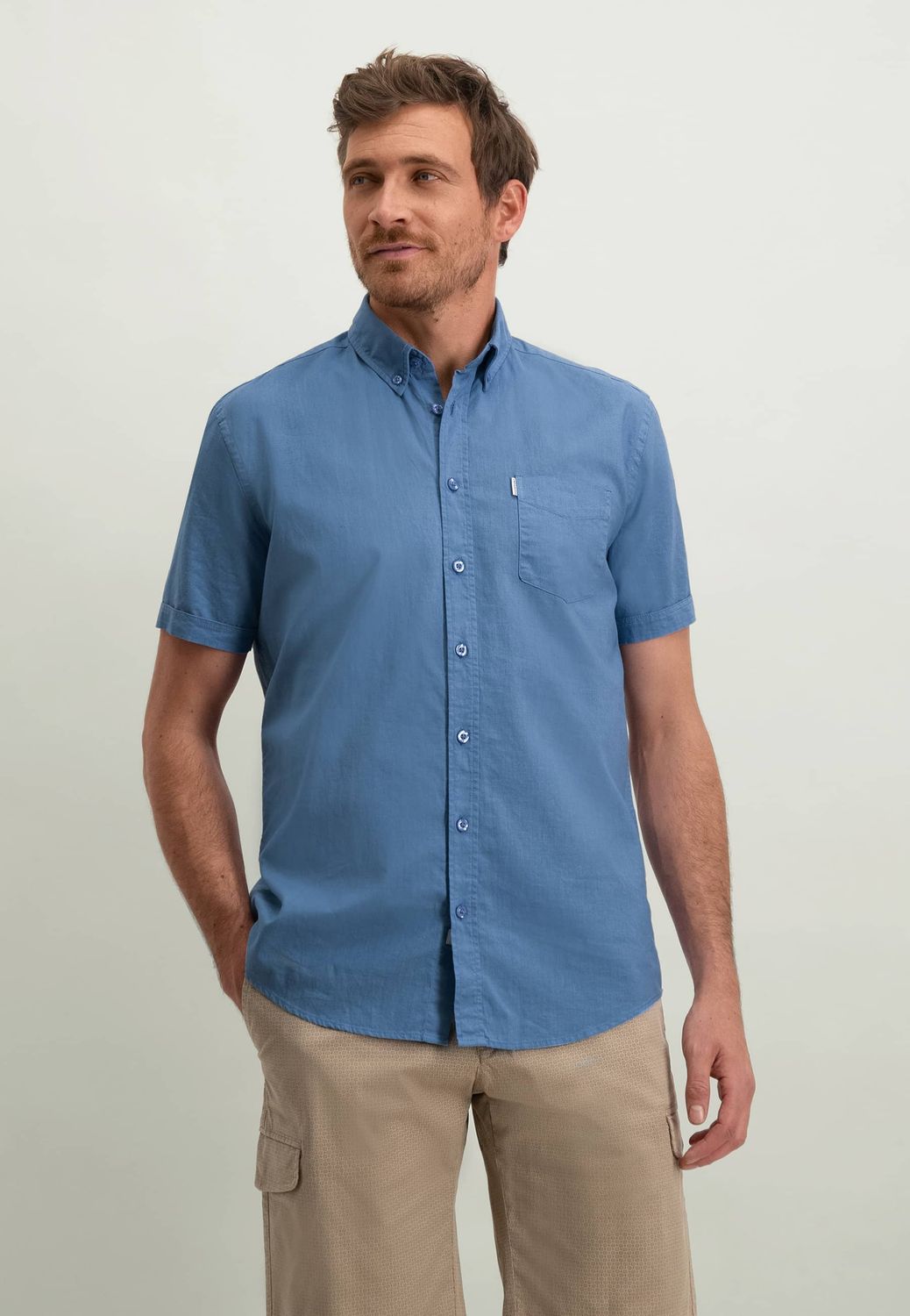 State of Art Shirt SS Plain LI/CO Blauw 26114907