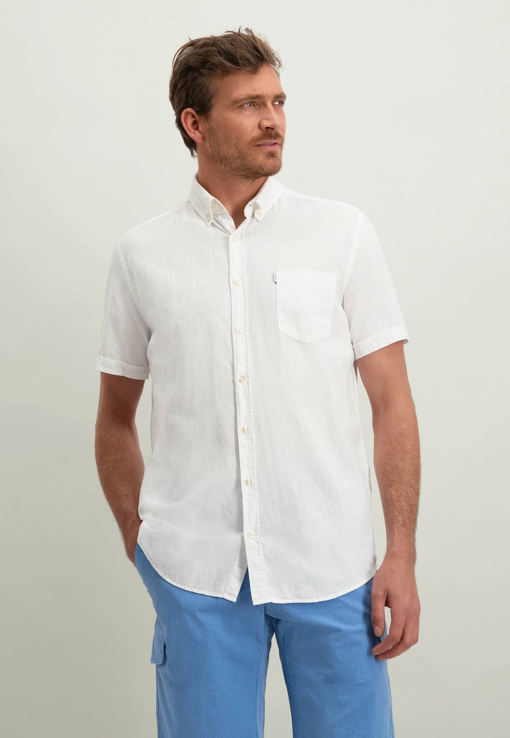 State of Art Shirt SS Plain LI/CO Wit 26114907