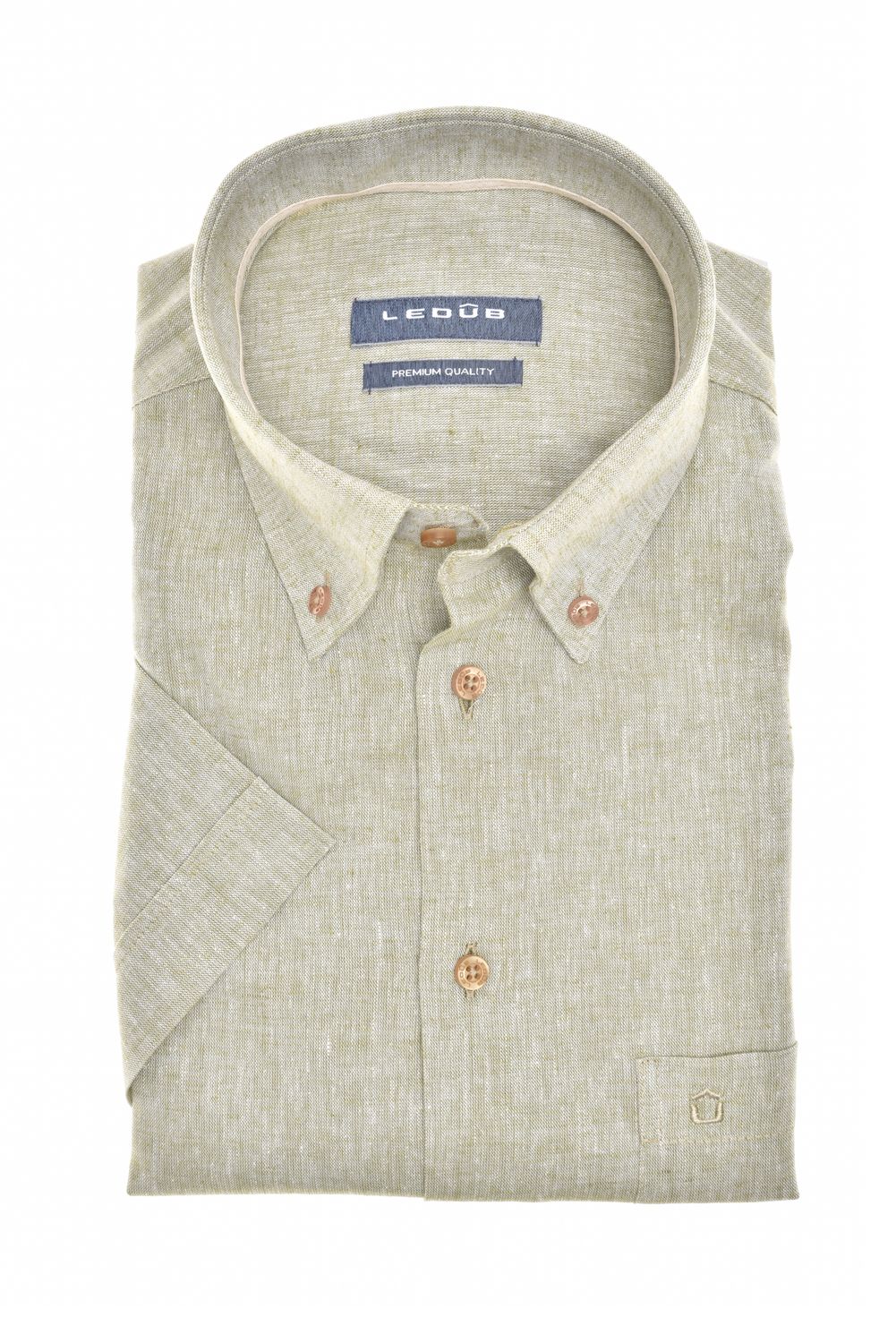 Ledub  Plain:Overhemd Middengroen korte mouwen 550 Lichtbruin 620 0701943