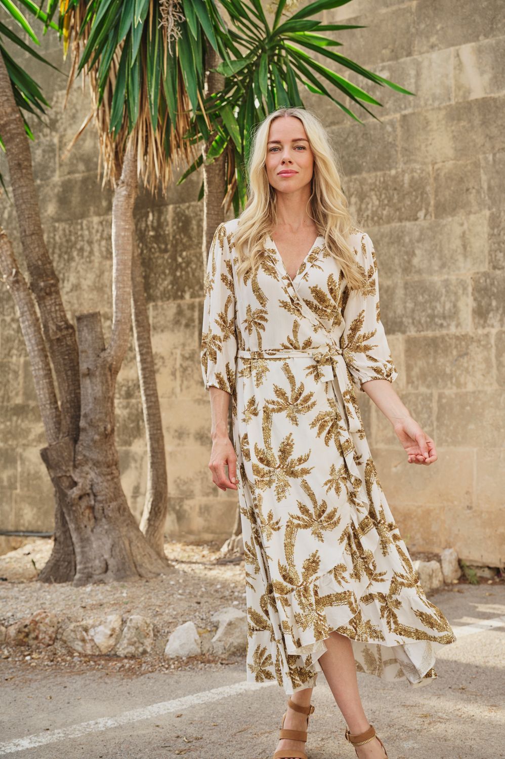 Esqualo Dress wrapover Paradise Palm Print HS24.14220