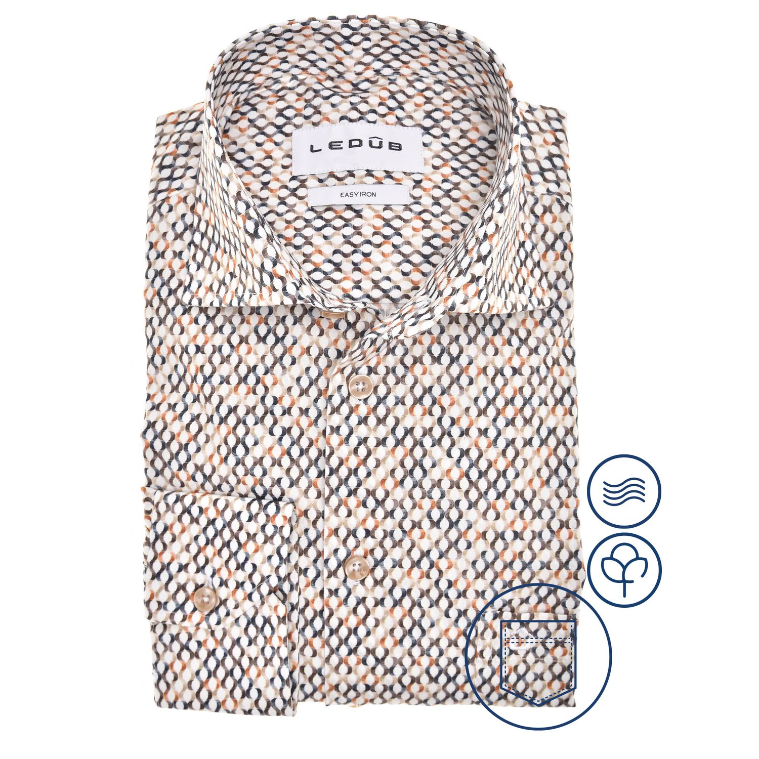 Ledub Shirts Print:Overhemd Bruin 0142821