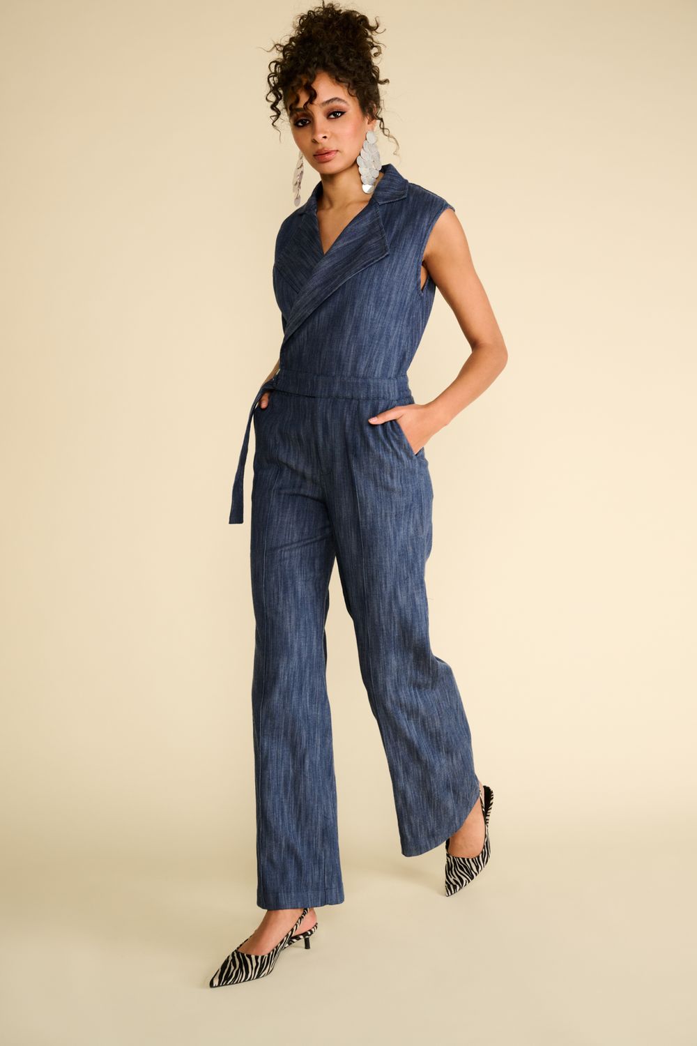 K-Design Jumpsuit in jeans look Blauw A736