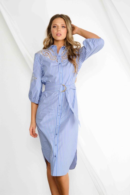 K-Design Maxi jurk met borduursel Blauw A760