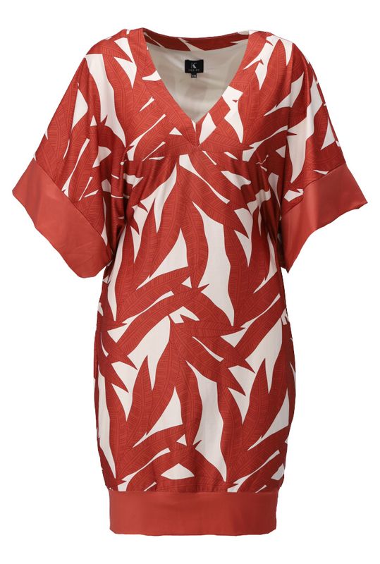 K-Design Jurk met design & vleermuismouwen Rood A113