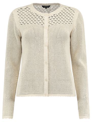 Bloomings Crew neck cardigan ajour knit Sandshell mel SLK20-8644