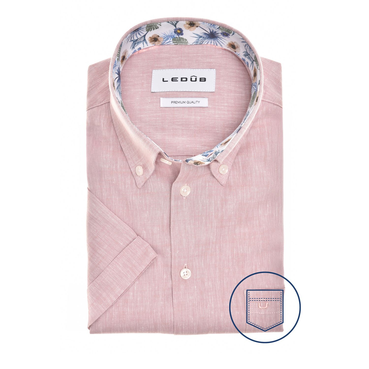 Ledub Shirts Plain:Overhemd Lichtroze 420 Middenblauw 150 0702061