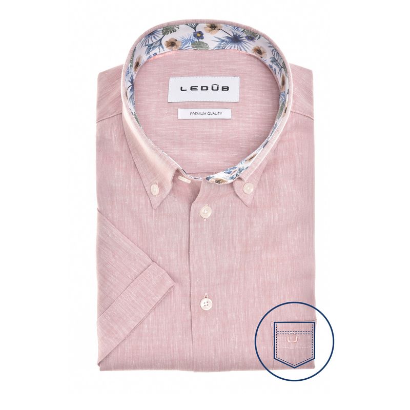 Ledub Shirts Plain:Overhemd Lichtroze 420 Middenblauw 150 0702061