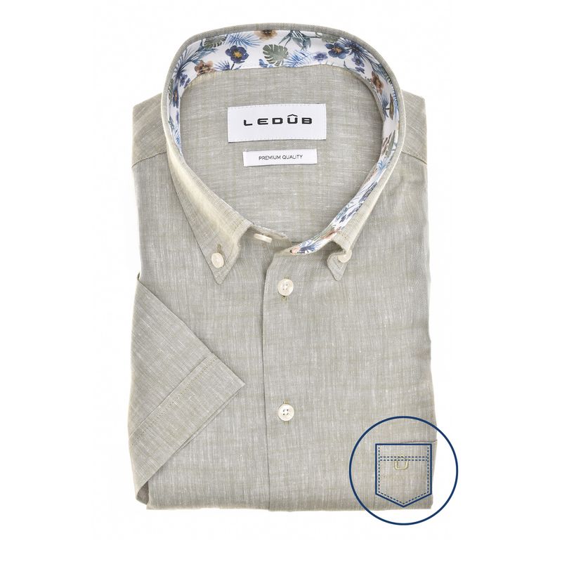 Ledub Shirts Plain:Overhemd Lichtgroen 520 Middenblauw 150 0702061