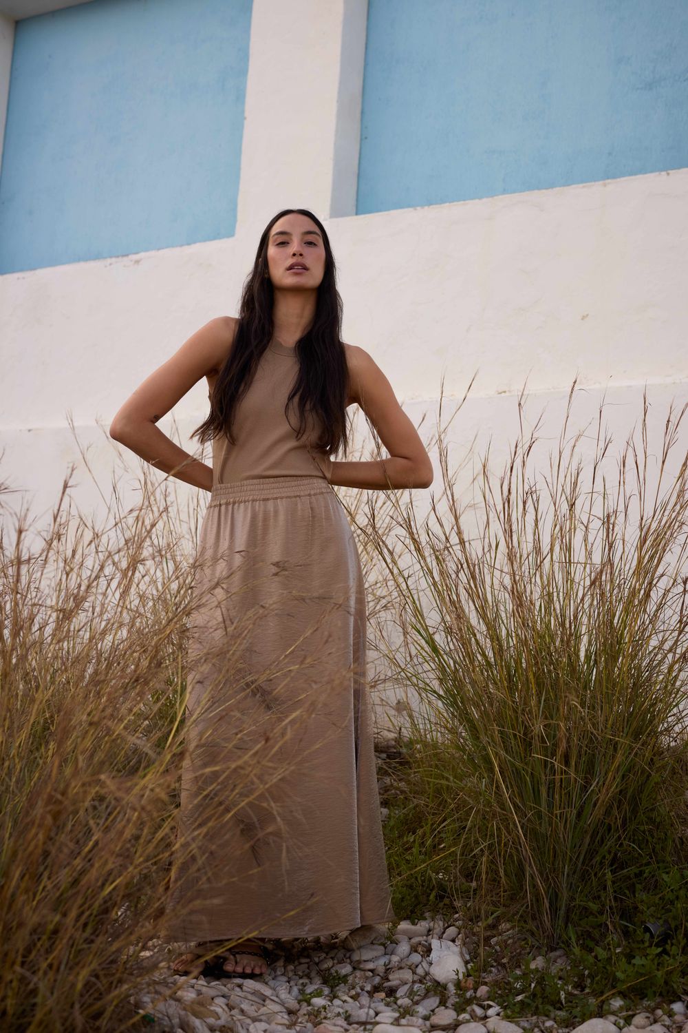 Jansen Amsterdam FRAN ROK WS 691 long slits elastic w tobacco FRAN HS25