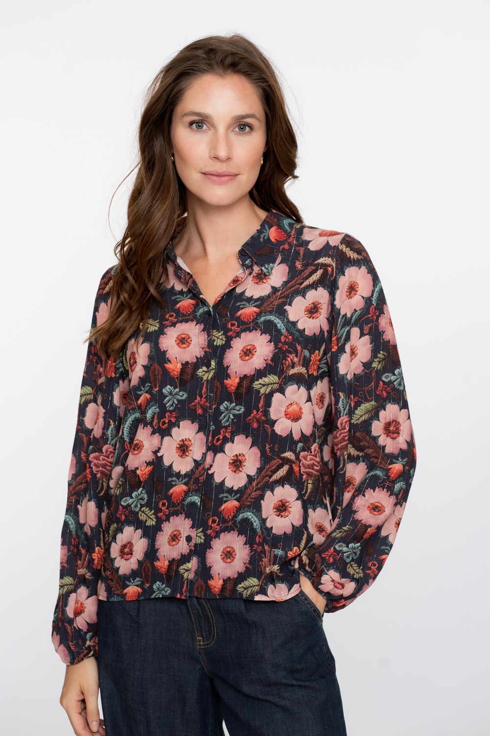 Geisha Blouse print flowers Blauw 53610-20