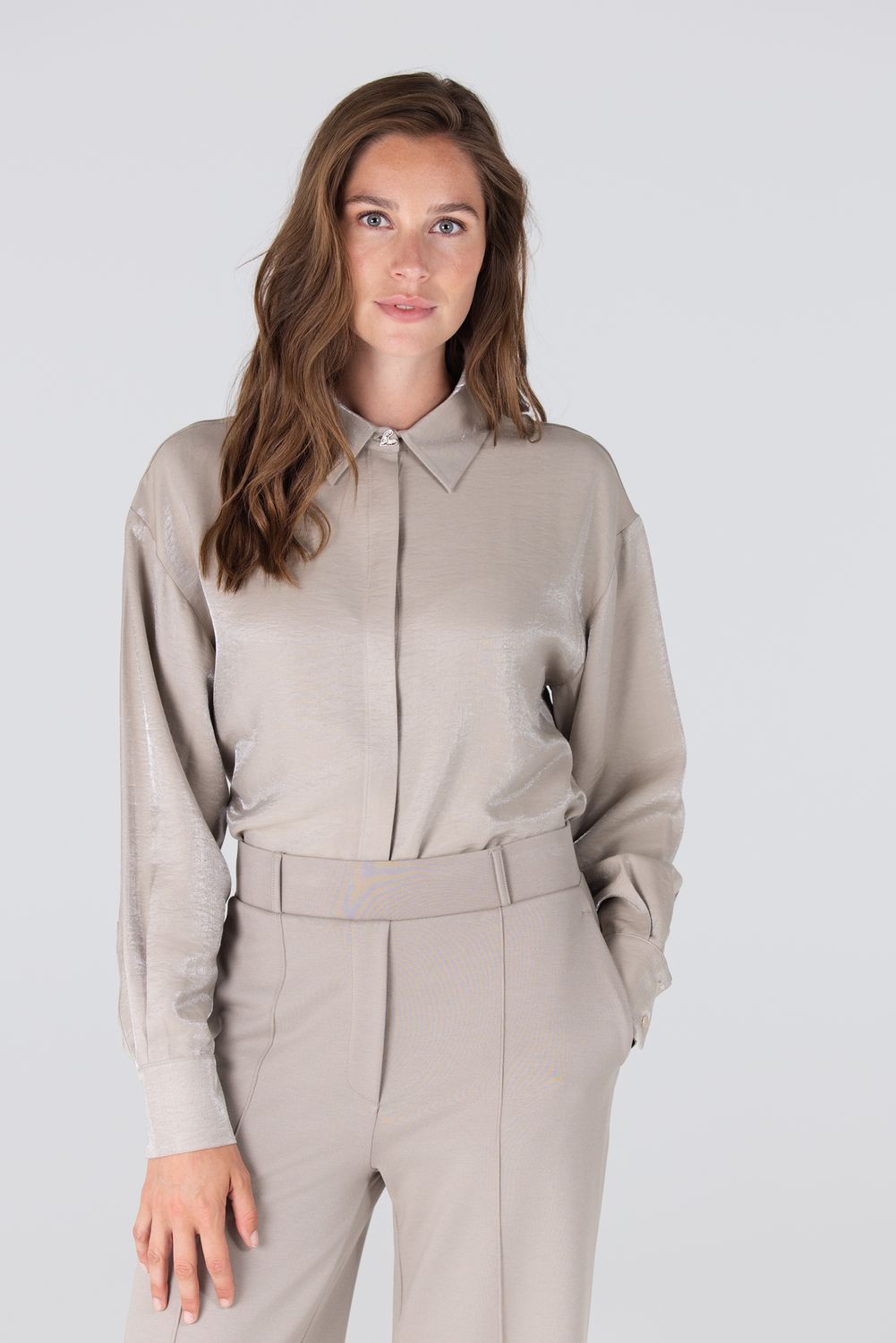 Jansen Amsterdam DOLORES BLOUSE WS 731 long sleeve 000249 - khaki DOLORES W25