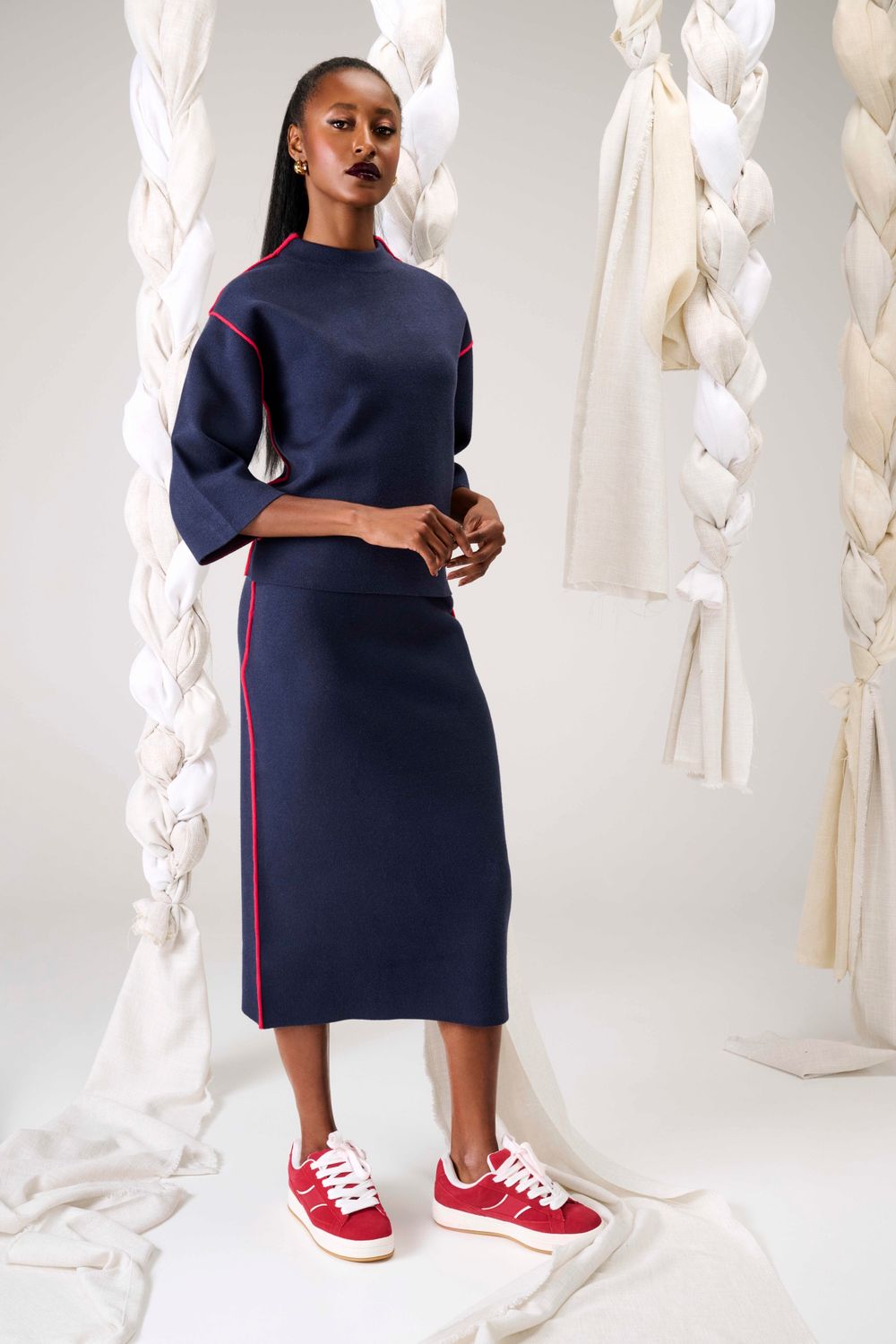 K-Design Rok met contrast bies Navy B860