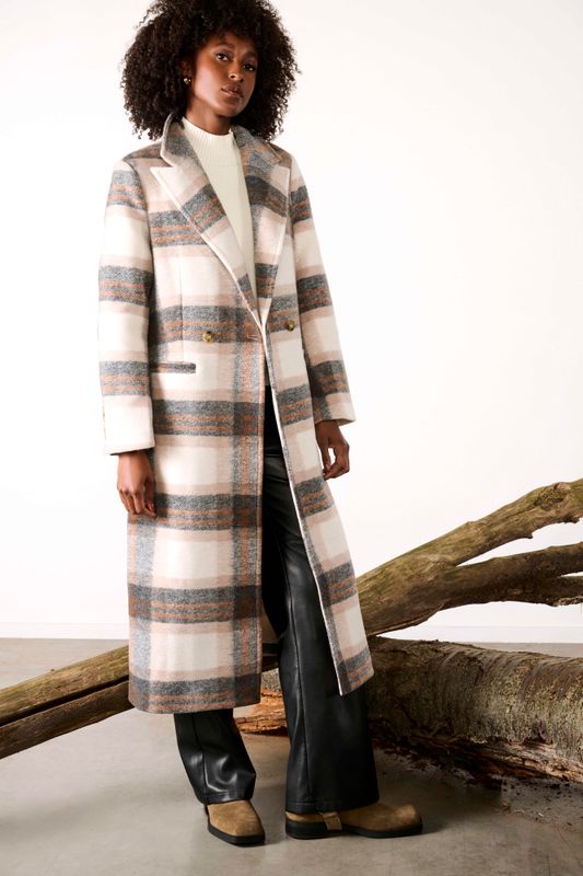 K-Design Tartan mantel met franjes Brown B908