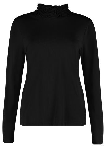 Bloomings Ruffle neck shirt 46% modal/ 46% cot Black SLT275-8839