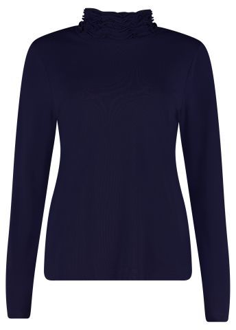 Bloomings Ruffle neck shirt 46% modal/ 46% cot Navy SLT275-8839