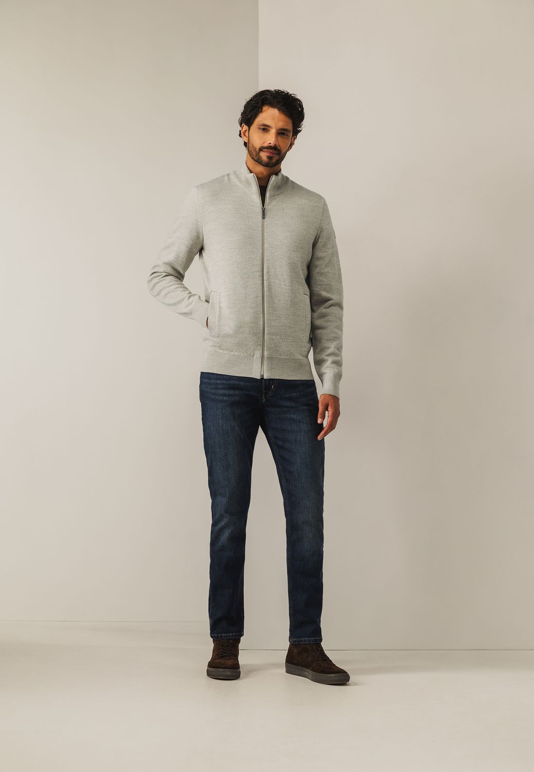 State of Art Cardigan Plain - Zip kit:olijfgroen 16125057