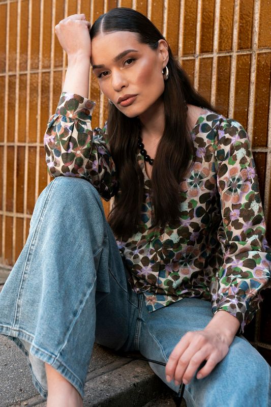 Geisha Blouse flowers Paars 53636-20