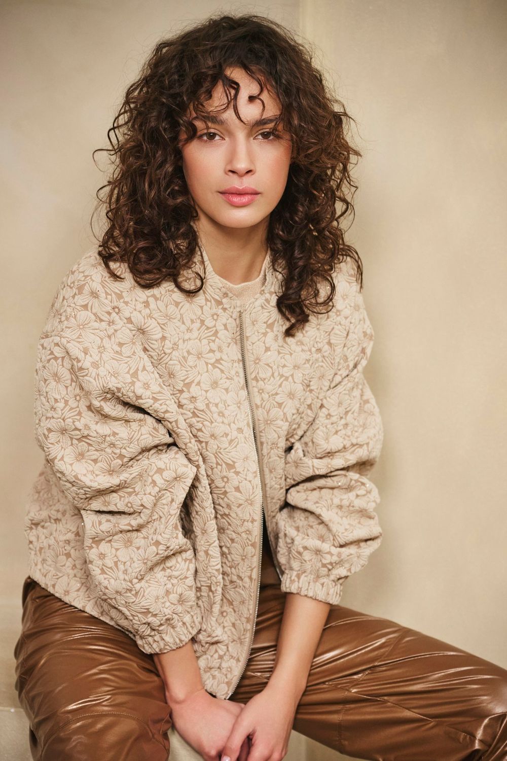 Esqualo Jacket Bomber flower 3D Sand F25.19510