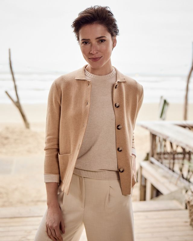 Bloomings Knitted jacket Plated 100% combed co Camel mel SLK20-8793