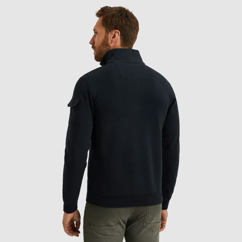PME Legend Half-zip collar interlock jersey achterkant/kraag detail blauw