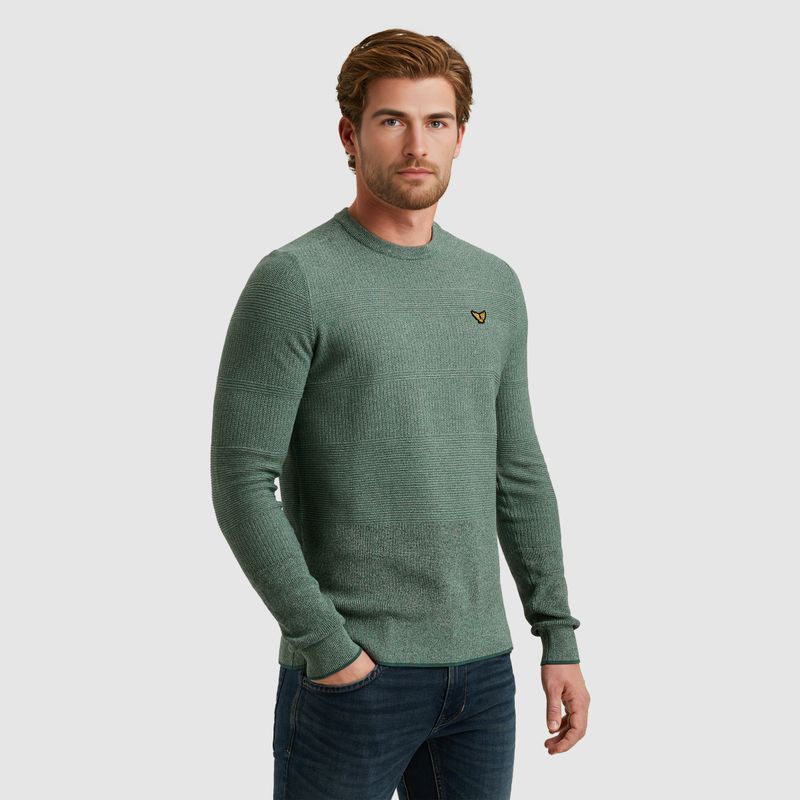 PME Legend R-Neck Cotton Modal Structure trui voorkant Stargazer groen