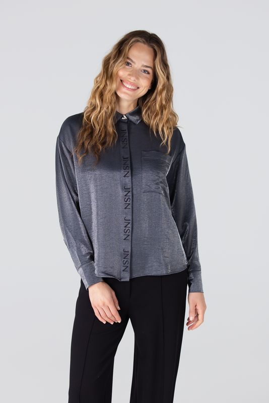 Jansen Amsterdam LIEKE BLOUSE WS 742 embroidered logo 000470 - antraciet LIEKE W